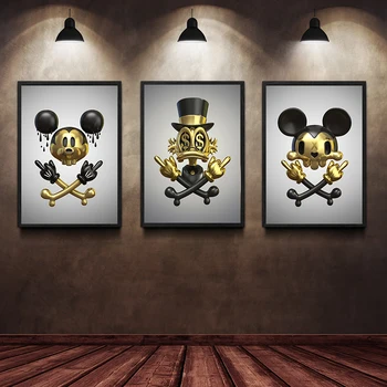 Disney Mickey Mouse Kačica Dolár, Zlato Plátno na Maľovanie na Stenu Cartoon Art Plagáty a Tlačí na Obývacia Izba Domova